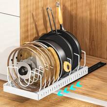 1 Pc Expandable Multipurpose Pot Storage Rack With Adjustable Dividers For Cabinet Pot Rack, Kitchen Cabinet Pots And Pans Organizer, Home Kitchen Accessories
