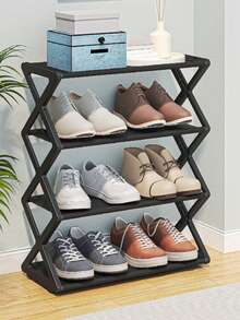 4-Tier Stackable & Foldable Plastic Shoe Rack - Space Saving X-Shaped Storage Organizer For Entryway, Hallway, Bedroom, Dorm, Easy Assembly, Durable Plastic Design, Black, Shoe Organizer - Multicolor - View 17