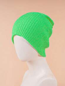 1 pieza Gorro de punto de unicolor con doble capa, gorro de punto cálido para exteriores, gorro de invierno casual y versátil adecuado para el transporte diario