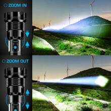 TazTir XHP90 LED 7 Mode Super Bright Rechargeable Flashlight, Tactical Zoomable Flashlights High Lumens, Brightest Torch With Cob Sidelight, USB Output As Power Bank, For Outdoor, Fishing, Security, Road, Garage Lighting, Inclement Weather Or Power Outages - 黑色 - 查看 5