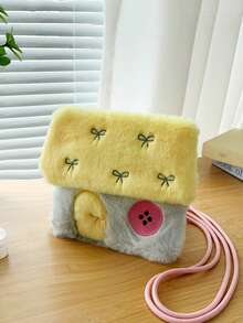 1 Piece Cute Sweet Cartoon House Bag Contrast Color Plush Girl Chest Bag Cartoon Embroidery Decoration Children's Coin Purse Versatile Large Capacity Casual Bag Daily Storage Bag Suitable For Out Play And Holiday Activities Gifts For Daughter For Students Teenagers Girls