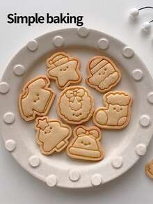 Cute Christmas Cookie Molds, Parent-Child Kitchen Cookie Molds, Fun Cartoon Pattern Cookie Stamps, Christmas Decoration, Cake Decoration Cookie Shapers, Dessert Making Tools, Creative Gift - White - View 4