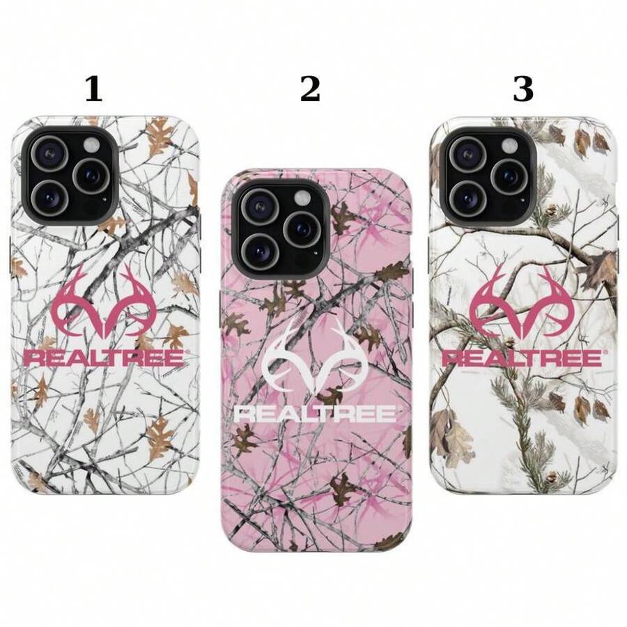 Pink And White Camouflage, Stylish Deer Antler Logo, Hunting Outdoor Collection, Tough Phone Case, Shockproof Series Elegant Secure Grip Lightweight Drop Resistant Lens Protection - Màu hỗn hợp 3 - Xem 1