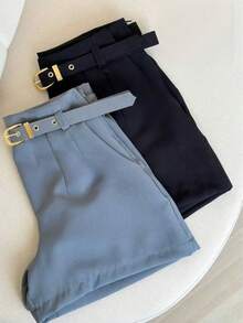 TAILORED SHORTS WITH LINED BELT FASHION BLOGGER - Grey - View 2
