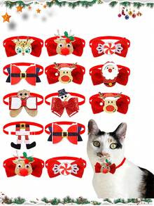 1 件圣诞限量版宠物领结，红色带有圣诞元素，迷你可爱领带适合宠物圣诞节，创意狗狗配饰，手工制作印刷差异属于正常现象，不影响使用 - 紅色 - 查看 4
