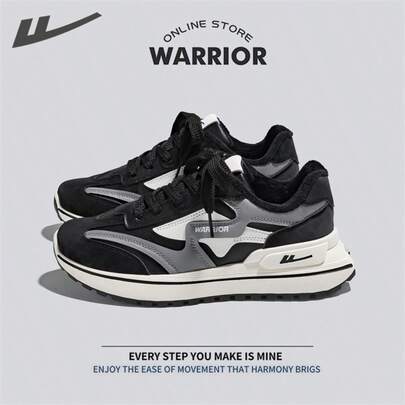WARRIOR 勇士舒适街头风厚底男鞋，秋冬季舒适跑步鞋，简约休闲又不失时尚感，四季皆宜，耐磨耐穿，适合全天穿着的训练鞋，保暖内衬运动鞋。