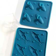 1 pezzo Stampo in silicone a forma di squalo per cubetti di ghiaccio, stampo in silicone antiaderente a 4 cavità, adatto per la preparazione di cubetti di ghiaccio, cioccolatini, biscotti, stampi creativi per feste in cucina, essenziale per gli amanti dei dessert, perfetto per bevande fai-da-te in estate