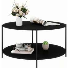 Round Coffee Table For Living Room, 2-Tier Wood Center Table With Storage Shelf, Small Coffee Table For Bedroom Apartment, Black - Black - View 1