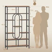 HEXCELEN Libreria, scaffale a 7 ripiani, scaffale espositivo con 9 ripiani, scaffale divisorio per studio, soggiorno, ufficio, camera da letto, 30 x 100 x 180 cm, marrone-nero vintage - Marrone ruggine - Visualizzare 9