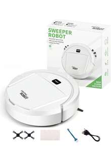 1 Piece Robot Vacuum Cleaner, Can Clean From Hard Floors To Medium-Thick Carpets, Super Suction, Ultra-Thin And Quiet, Built-In Memory Function, Multiple Cleaning Modes, 3 Cleaning Modes. Best For Removing Pet Hair, Food Crumbs, Water On The Floor - A Good Helper For Home Cleaning. - 白色 - 查看 10