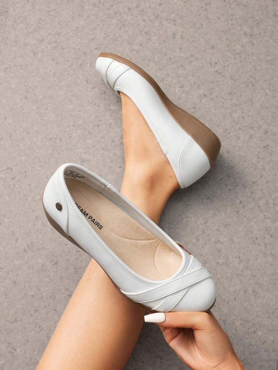 Women Wedge Flats 1.5 Inch Heel Classic Comfortable Dress Business Office Work Arch Support Ballet Flats Shoes - White - View 1