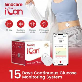 Sinocare 15-Day Continuous Glucose Monitoring System,1PC ICan CGM