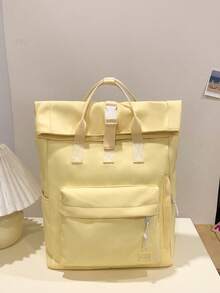 1 pieza Mochila funcional de unicolor para mujer, adecuada para ir al trabajo y viajar