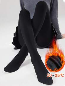 1 peça de legging preta escovada, meias 7/8 elásticas escovadas para mulheres, calças justas com forro térmico para primavera e outono. - Preto - Ver 17