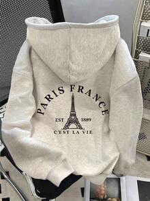 Wo Wonen Men's Casual Printed Drop Shoulder Fleece Sweatshirt - 酒紅色 - 查看 7