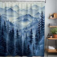 Mountain Shower Curtain Forest Nature Shower Curtains For Bathroom, Rustic Woodland Pine Tree Landscape Bathtub Curtain Men Bath Decor, Waterproof Fabric With Hooks (Blue,70''W X 96''L){"Color_name":"Blue","Size_name":"70\"Wx96\"L(Packof1)"} - 多色8 - 查看 3