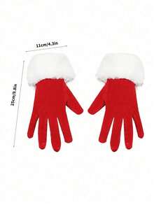 1 Pair Women's Short Velvet Christmas Gloves With White Fur Trim, Warm Party Gloves - Multicolor - View 8