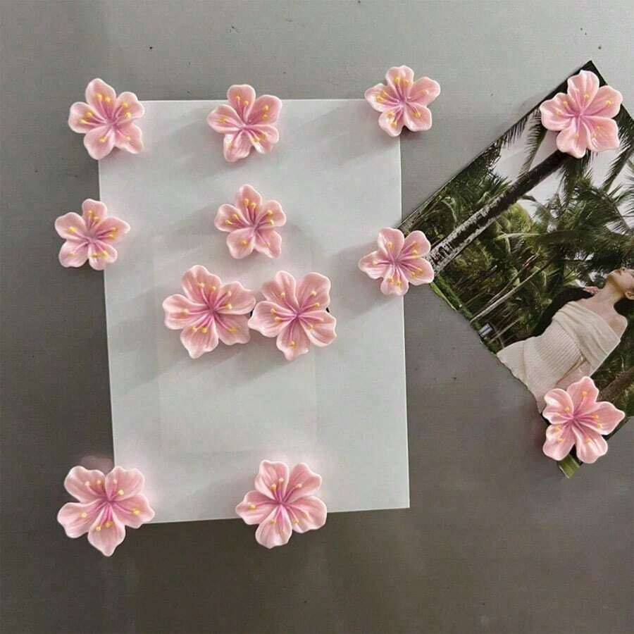 12pcs Pink Sakura Refrigerator Magnets, Cute Decorative Magnets, Office Stickers, Fridge Magnets Suitable For Office Whiteboards, Storage Cabinets, Dishwashers, Kitchen Decor, Home Decor, Valentine's Day Gift Gifts Birthday Graduation - Nhiều màu - Xem 1