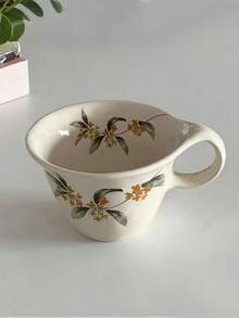 230/250ml 秋桂花釉陶瓷咖啡杯，高品质手工桂花拿铁杯、茶杯、大师杯，宽口复古手绘陶瓷马克杯，釉面咖啡杯、茶杯、浓缩咖啡杯，送给学生、毕业、女性生日的绝佳礼物 - 彩色 - 查看 4