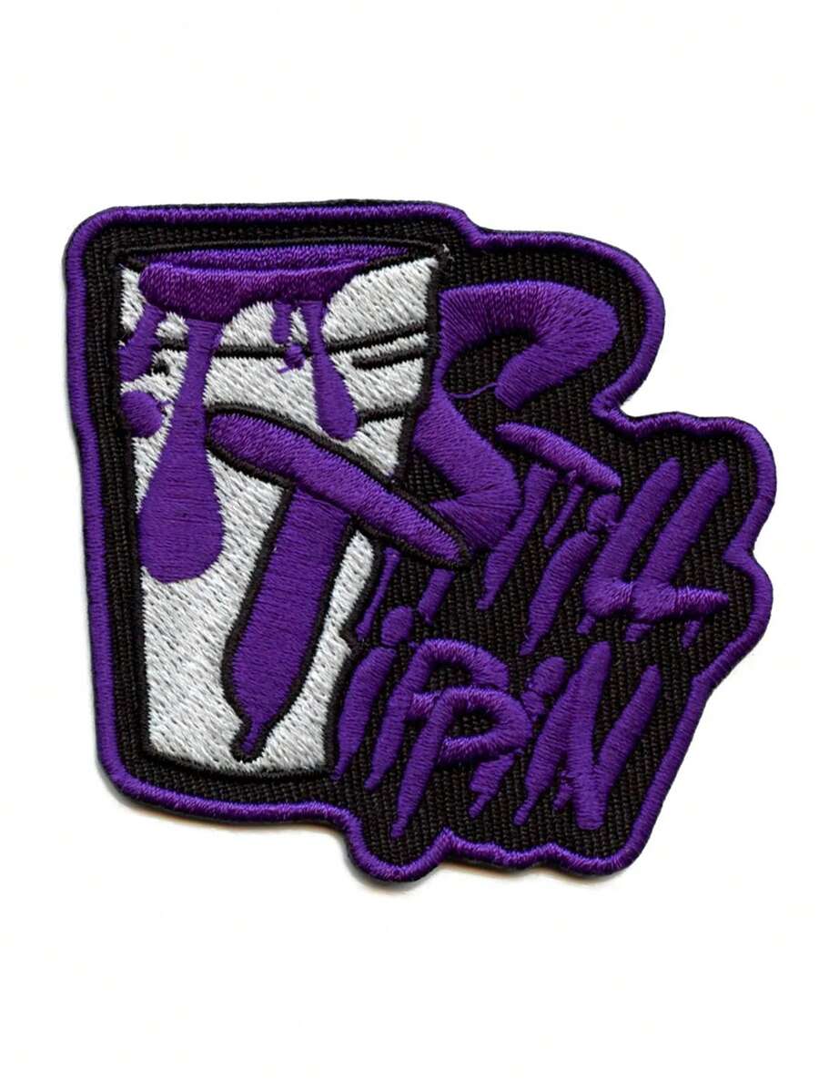 1pc "Still Tippin" Purple Patch With Houston Double Cup Embroidery Iron-On Applique - Multicolor - View 1