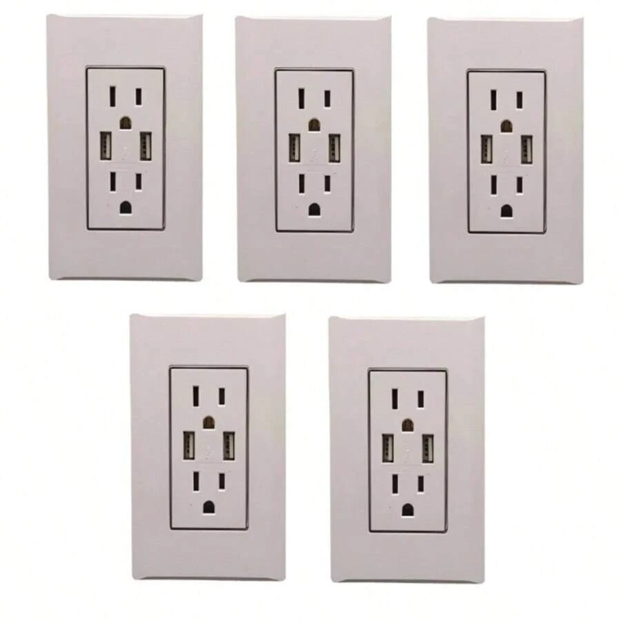 5pzs Placas Contacto Dúplex Doble Toma Corriente Con 2 Usb Blanco - Blanco - Ver 1