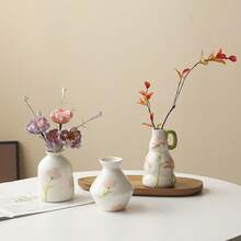 Jarrón de flores pequeño de cerámica vintage, decoración de estilo campestre, jarrón decorativo para el hogar, adecuado para cocina, dormitorio, oficina, sala de estar, baño y centro de mesa en estanterías y mesa de comedor (estilo creativo retro)