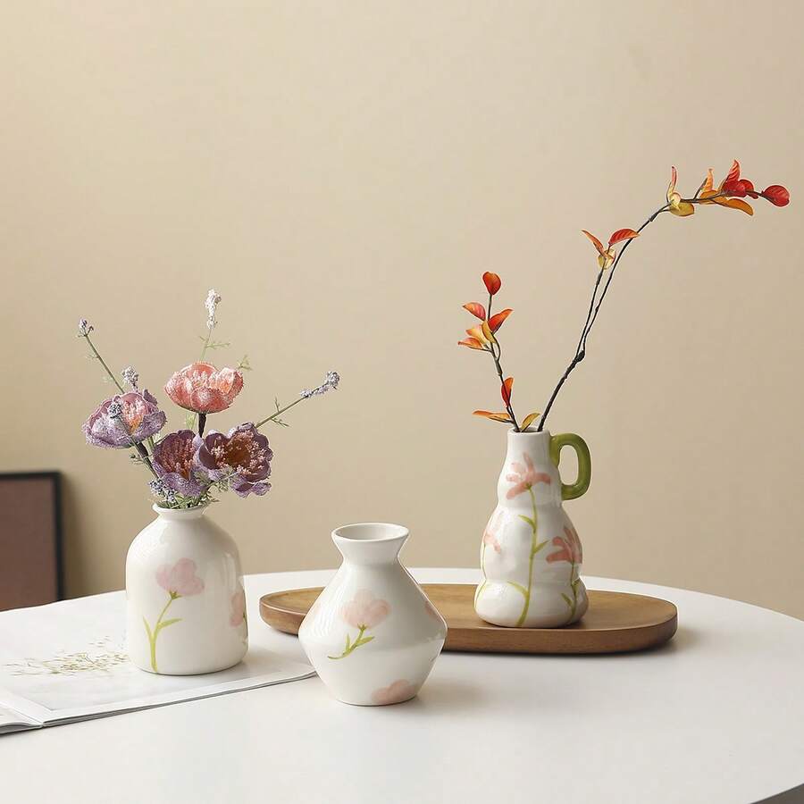 Jarrón de flores pequeño de cerámica vintage, decoración de estilo campestre, jarrón decorativo para el hogar, adecuado para cocina, dormitorio, oficina, sala de estar, baño y centro de mesa en estanterías y mesa de comedor (estilo creativo retro)