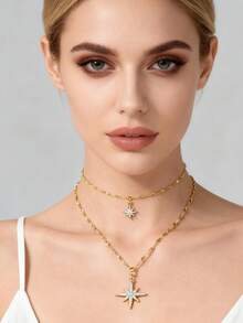 1pc Double Layer Starfish Pendant Long Necklace, Women's Simple Clavicle Chain Necklace, Personalized Long Necklace Gift For Ladies