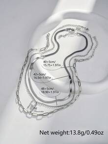 Tkool Bộ 3 dây chuyền bạc lưỡi dẹt thời trang kèm mặt dây chuyền thánh giá, đính đá Cubic Zirconia siêu nhỏ - Bạc - Xem 5