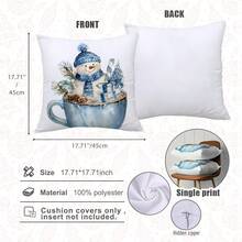 4pcs Christmas Blue Watercolor Snowman & Snowflake Illustration "Let It Snow & Hello Winter" Text Print Cushion Cover [No Pillow Insert], 17.7*17.7in(45*45cm), [Single-Sided Printing] Merry Christmas Holiday Decorative Polyester Pillow Case, Christmas Decor, Home Decor, Bedroom Decor