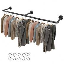 MEFENY 1 pieza de estante de exhibición de pared de armario de hierro negro de 185 cm montado en la pared con varilla de suspensión de ropa,Perchero Industrial de Pared,tubos Para Colgar Ropa lavanderia ,Estante de Ropa, Barra Multiusos de Ropa Desmontable, Ahorrar Espacio, Adecuado para Balcones, Recibidores, Baños, Dormitorios Estante de Metal Negro para Dormitorio, Lavandería y Tienda de Ropa de tubería industrial resistente para uso multifuncional en tiendas de ropa - Negro - Ver 9