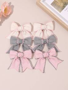 6pcs Baby Girls' Fabric Bow Hair Clips, Colorful Bowknot Hair Barrettes, Soft Fabric Ponytail Clips, Embroidered Fan-Shaped Bow Hair Accessories, Sweet Daily Wear Hair Clips For Infants, Baby Hair Decorations - Multicolor - View 10