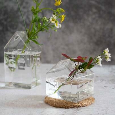Nordic Style Houses Transparent Vases Container Bottle Plant Arrangement Glass Table Flower Pot Desktop Decor