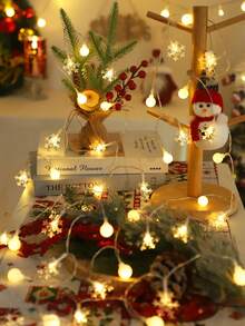 1pc 1.5/3/6m Snowflake&White Ball Christmas Decoration LED Light String, Christmas Indoor Decoration Snowflake Light String, Christmas Tree Decoration Light, Winter House Room Wall Decor Light String, Home Bedroom Decor Snowflake String Lights