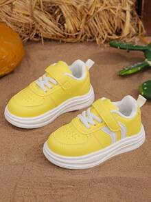 1 Pair Children's Casual Sports Shoes, New Autumn Girls' Soft Bottom White Shoes, Toddler Fashion Hook & Loop Non-Slip Flat Shoes, Girls' Daily Casual Outdoor Tennis Shoes, Boys' Outdoor Running Shoes - Yellow - View 4