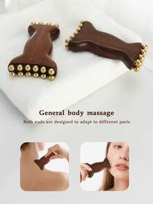 1pc Sandalwood Facial Beauty Massage Tool, Double-Headed Copper Ball Face & Head Muscle Massage Relaxation Tool For Women - Multicolor - View 5