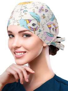 1pc Printed Drawstring Surgical Cap, Suitable For Doctors, Nurses, Medical Staff, Home Use,Summer,Beach,Hat,Holiday,Travel - Multicolor - View 5