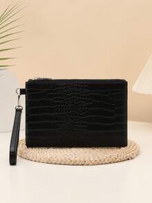 1pc Men's Clutch Bag, New U-Shaped Fabric Men's Handbag, Classic Versatile Minimalist Fashion Men's Bag, Multi-Function Small Square Envelope Bag, Crocodile Texture Wrist Bag - Multicolor - View 7