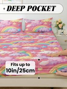 1件床笠，数码印花图案，床垫保护套，床罩，舒适家纺，透气防起球床垫套，床罩，家居装饰，装饰床罩，适用于卧室和宿舍，适合所有床型 - 单人床、双人床、大号床、特大号床，四季皆宜，可机洗，防尘防滑，不含枕头和枕套，节日礼物 - 彩色 - 查看 5