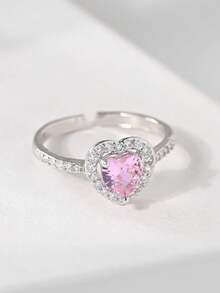 1 件时尚奢华可调节女士戒指，镶有心形浅粉色方晶锆石，优雅女士珠宝，承诺戒指，订婚戒指，永恒戒指，结婚戒指。适合约会和婚礼佩戴。 - 愛心 - 查看 6