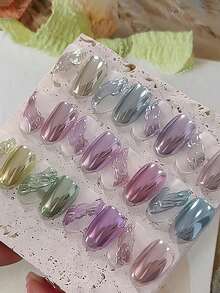 12pcs/Set Mirror Shiny Effect Nail Powder, 3D Holographic Rainbow Nail Design, Pearlescent Powder, DIY Nail Art - 彩色 - 查看 5