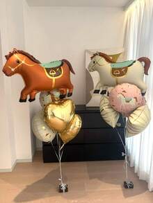 1/2/5pcs Giant Standing Cartoon Aristocratic Horse Aluminum Foil Balloons, Cute Aristocratic Horse Helium Balloons 18 Inch Round Balloon, Heart & Star Shaped Aluminum Foil Balloons, Suitable For Wedding, Engagement, Horse Racing Theme Party, Birthday Party Decoration