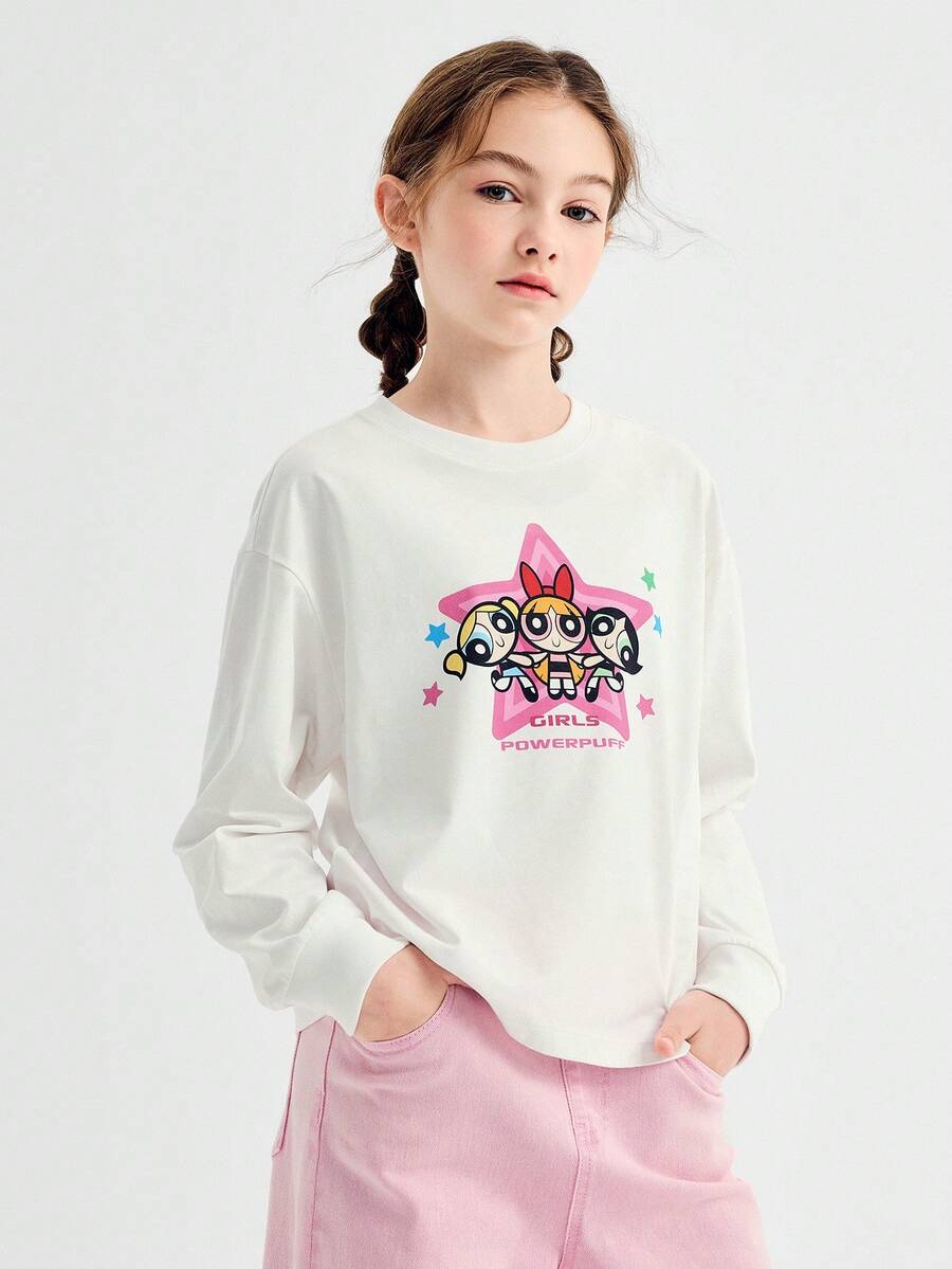 Balabala Girls' Long - Sleeve T - Shirt, Print – Soft Cotton Fabric – Stylish For Everyday Wear - Original White - View 1
