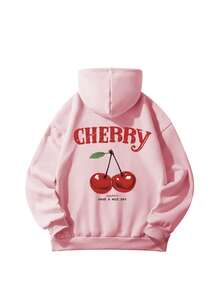 Autumn And Winter Women's CHERRY Cherry Letter Pattern Long Sleeved Hooded Sweatshirt, A Casual And Loose Multifunctional Holiday Style Top, Suitable For Daily Wear In Fashionable Autumn Women's Clothing - Pink - View 3