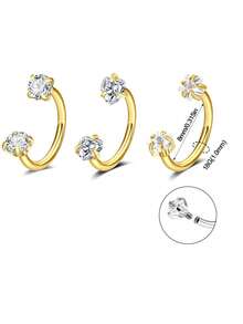 3件套 316L医用钢马蹄形鼻环，18G螺旋鼻环，男女通用，双水晶马蹄形鼻钉，也可用于鼻中隔、唇部、眉部、耳软骨，银色和金色鼻环，半环耳环，马蹄形耳软骨环，螺旋耳钉，双宝石马蹄形鼻中隔环，8毫米 - 套裝1 - 查看 12