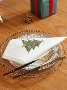 100% 涤纶面料，刺绣圣诞餐巾，绿色和金色松树图案，适用于圣诞节家居装饰，高端精致刺绣工艺，适合清洁污垢和油污，方形厨房布，餐桌，书桌，梳妆台，家居装饰，客厅，卧室，庭院，室内和室外，露营，别墅，节日，聚会，橱柜，家庭聚会，节日装饰，餐厅，派对和婚礼装饰，1 件/2 件/4 件餐巾