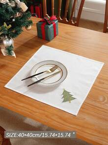 100% 涤纶面料，刺绣圣诞餐巾，绿色和金色松树图案，适用于圣诞节家居装饰，高端精致刺绣工艺，适合清洁污垢和油污，方形厨房布，餐桌，书桌，梳妆台，家居装饰，客厅，卧室，庭院，室内和室外，露营，别墅，节日，聚会，橱柜，家庭聚会，节日装饰，餐厅，派对和婚礼装饰，1 件/2 件/4 件餐巾