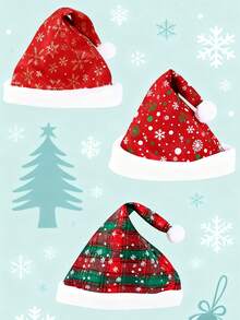 1pc Thickened Christmas Hat, Red Checkered Santa Claus Hat, Christmas Decoration Plush Snowflake Christmas Hat, Suitable For Christmas Parties, Party Decorations, Stage Decorations, Photo Props, And Other Christmas Scenes. - Multicolor - View 1