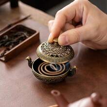 1pc Hollow Tripod Alloy Round Incense, Hollow Incense Holder Indoor Aromatherapy, Home Decor, Tea Ceremony, Small Altar, Living Room Accessories, Incense Diffuser Gifts Birthday Graduation