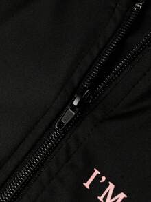 FQLWL 秋季街头时尚两件套女装字母印花开衫连帽衫紧身裤运动服套装女士健身休闲套装 - 黑色 - 查看 5